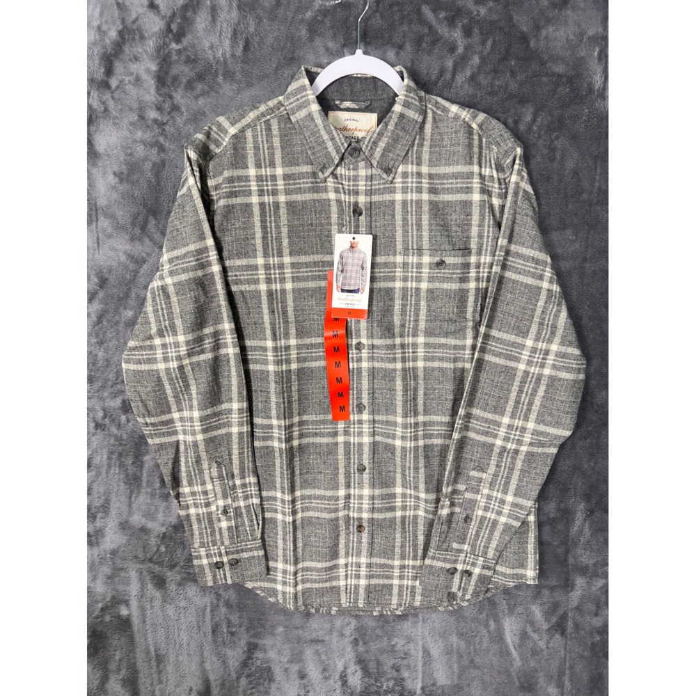 Weatherproof Vintage Mens Gray Plaid Flannel Button Down Shirt Size Medium NWT